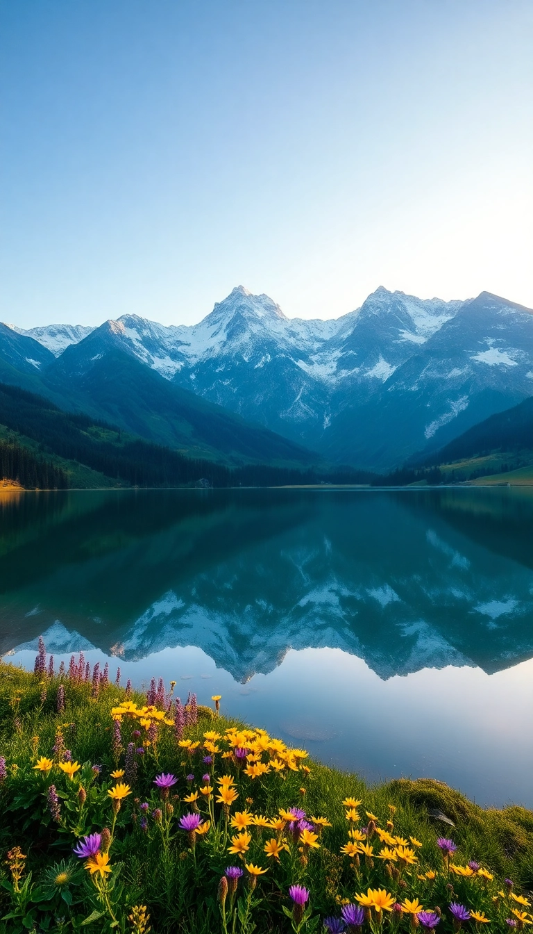 iPhone Spectacular Spring Mountain Reflection Luxurious Wallpaper Copyright-Free Stock Photo